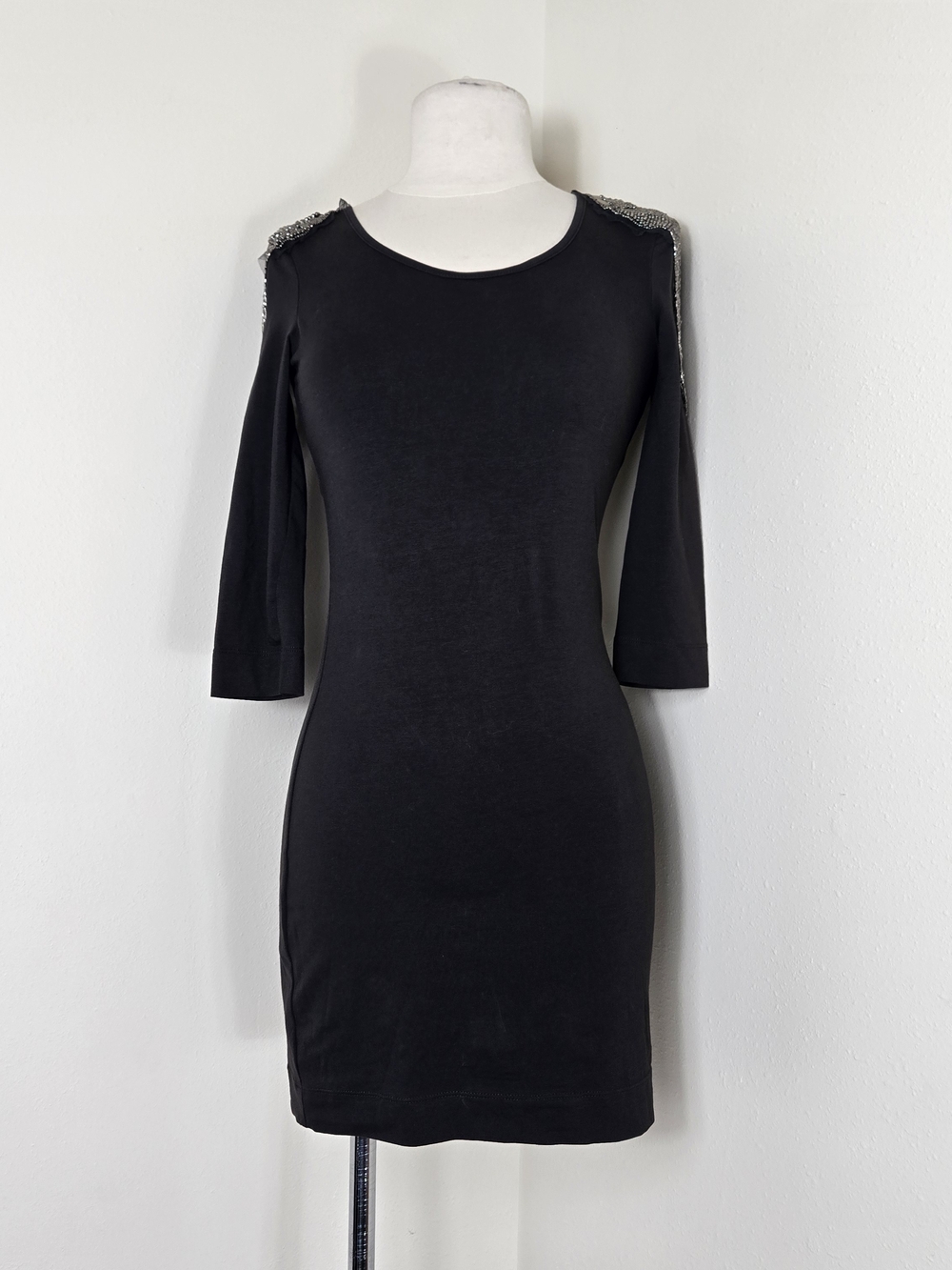 H&M Black Long-Sleeve Bodycon Dress with Shoulder Embellishment